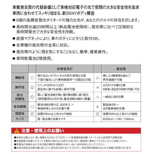 LED非常信号灯 KS-100E3 いつでもどこでも何度でも使える非常灯 車検対応・国土交通省保安基準適合品 小林総研