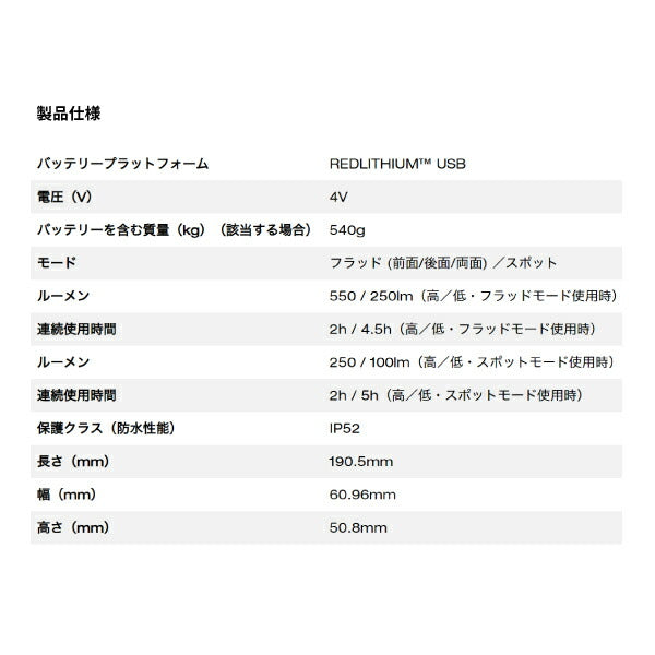 日本正規品 ミルウォーキー REDLITHIUM USB 充電式スティックライト (L4 SL550-301 JP)(4573592040267) milwaukee