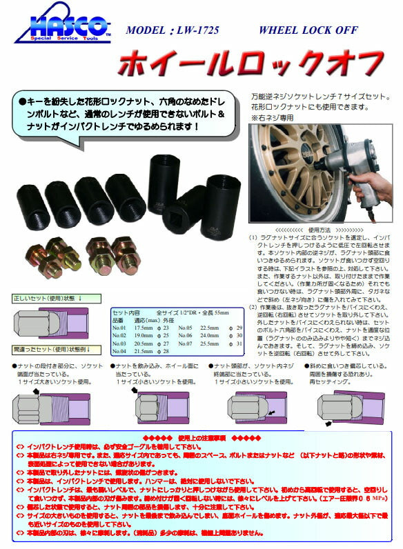 ハスコー ソケット 21.5mm ホイールロックオフLW-1725用 花形ロックナット対応 右ネジ専用 LW-1725-04 (4940995555054) HASCO