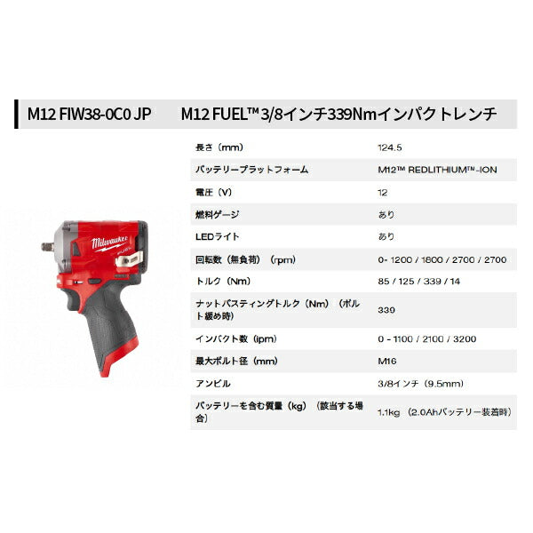 日本正規品 ミルウォーキー M12FUELパワーパック(インパクトレンチ、3/8インチハイスピードラチェットレンチ) (M12 FPP2H-5252P JP)(4573582681005) milwaukee