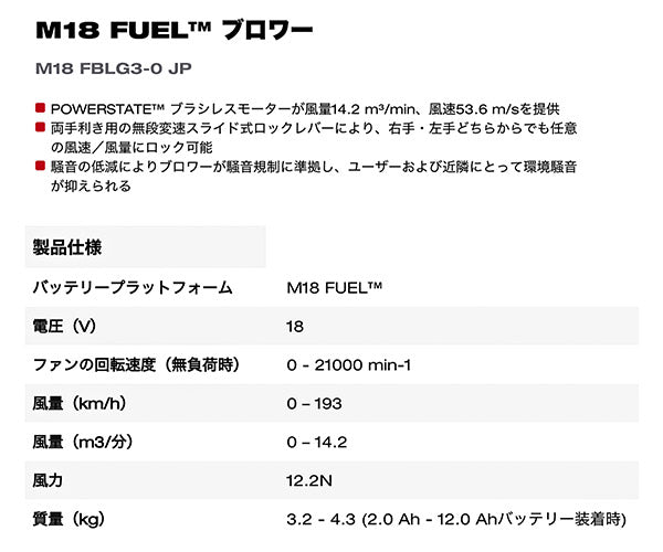日本正規品 ミルウォーキー M18 FUEL ブロワー (M18 FBLG3-0 JP)(4573592031906) milwaukee