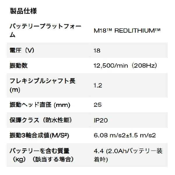 日本正規品 ミルウォーキー M18 FUEL 1.2m コンクリートバイブレーター (M18 FCVN12-0 JP)(4573592031111) milwaukee
