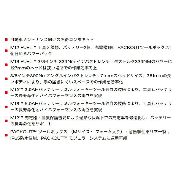 日本正規品 ミルウォーキー M18FUELパワーパック(インパクトレンチ、アングルインパクトレンチ) (M18 FPP2AN2-5252P JP)(4573592031814) milwaukee