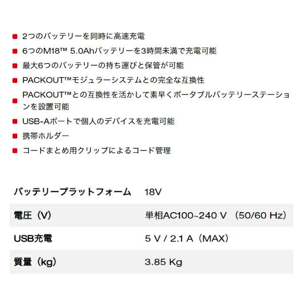 日本正規品 ミルウォーキー M18 PACKOUT 6口 充電器 (M18 PC6 JP)(4573592060333) milwaukee