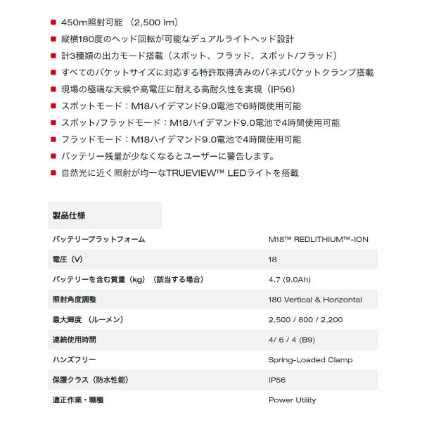 日本正規品 ミルウォーキー M18 バケット作業ライト(本体のみ) (M18 UBL-0 APJ)(4573592040007) milwaukee