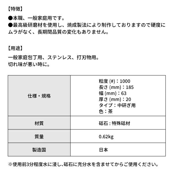 松永トイシ キング砥石 キングホームトイシ K-65 HT-62 0300404 185x63x20 粒度#1000 中研ぎ用 本職、一般家庭用 最高級研磨材