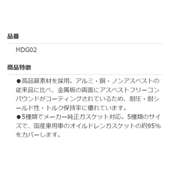 メーカー純正ガスケット対応 マルチドレンガスケット10枚入り MDG02 耐圧・耐シールド性・高トルク保持率 高品質素材