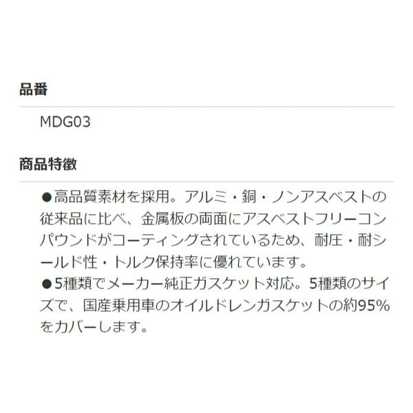 メーカー純正ガスケット対応 マルチドレンガスケット10枚入り MDG03 耐圧・耐シールド性・高トルク保持率 高品質素材