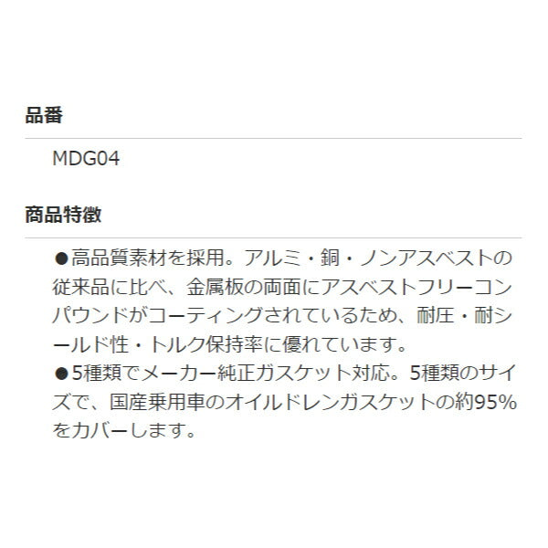 メーカー純正ガスケット対応 マルチドレンガスケット10枚入り MDG04 耐圧・耐シールド性・高トルク保持率 高品質素材