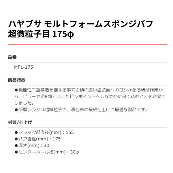 HAYABUSA ハヤブサ モルトフォームスポンジバフ超微粒子目 Φ175 MF1-175 最終仕上げ用 カーポリッシャー ルペスポリッシャーに最適