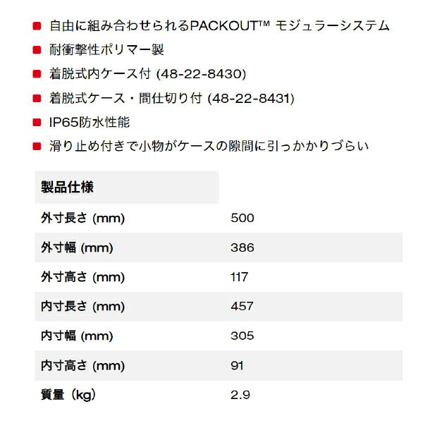 日本正規品 ミルウォーキー PACKOUT オーガナイザーMサイズ (48-22-8430)(4573592050143) milwaukee