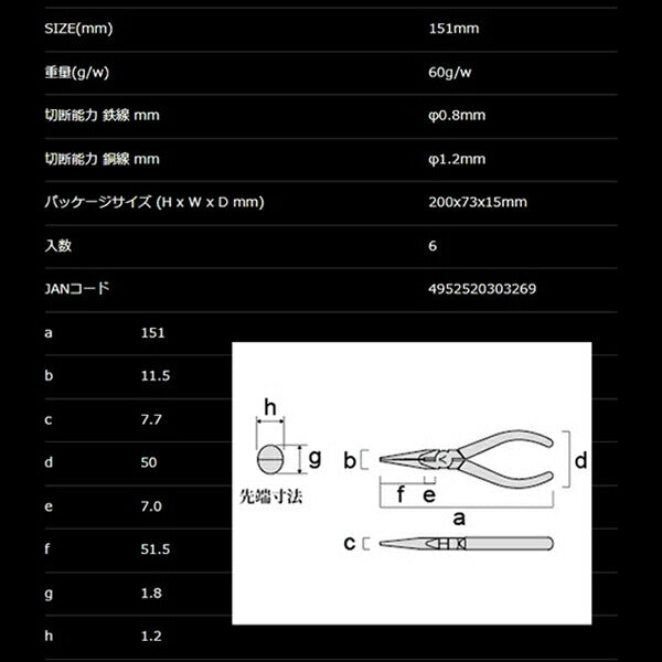 フジ矢 MP7-150 ミニテックピンセット ラジオペンチ ストレート