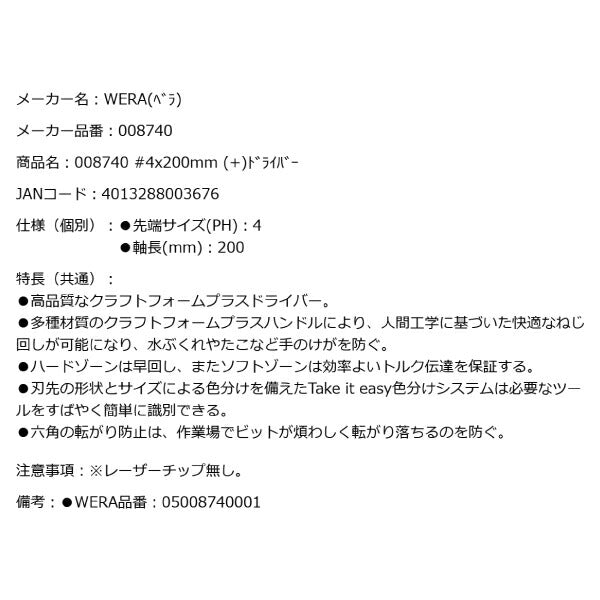 日本正規品 Wera 008740 350 PH プラスドライバー 先端サイズPH4 05008740001 ヴェラ ベラ