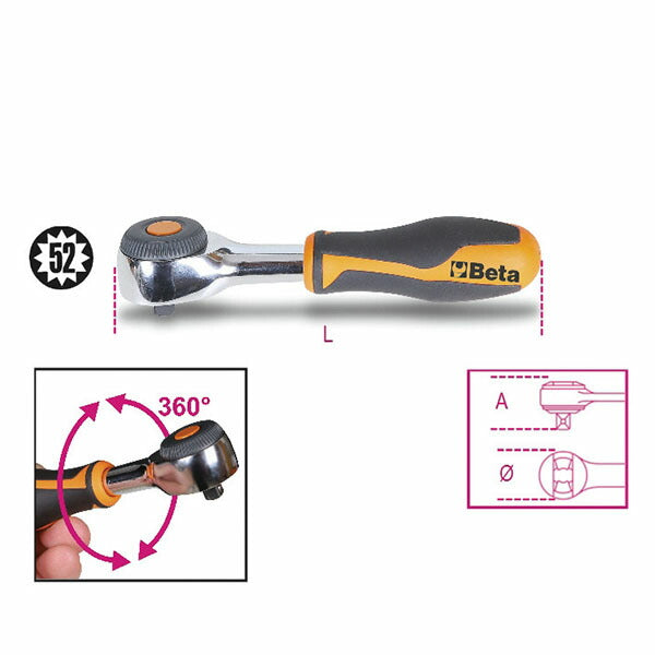 日本正規品 ベータ ラチェットハンドル 1/4 52ギア (900/58)(8014230750002) Beta