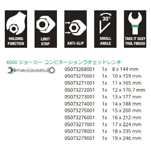 日本正規品 Wera 020013 6000 ジョーカー 進化系ギアレンチ ミリサイズフルセット コンビネーションレンチラチェットレンチ 11本組 05020013001 ヴェラ ベラ