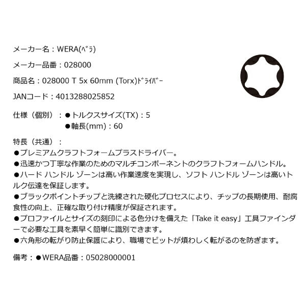 日本正規品 Wera 028000 367 TORX_ ドライバー トルクスドライバー 先端サイズTX5 05028000001 ヴェラ ベラ