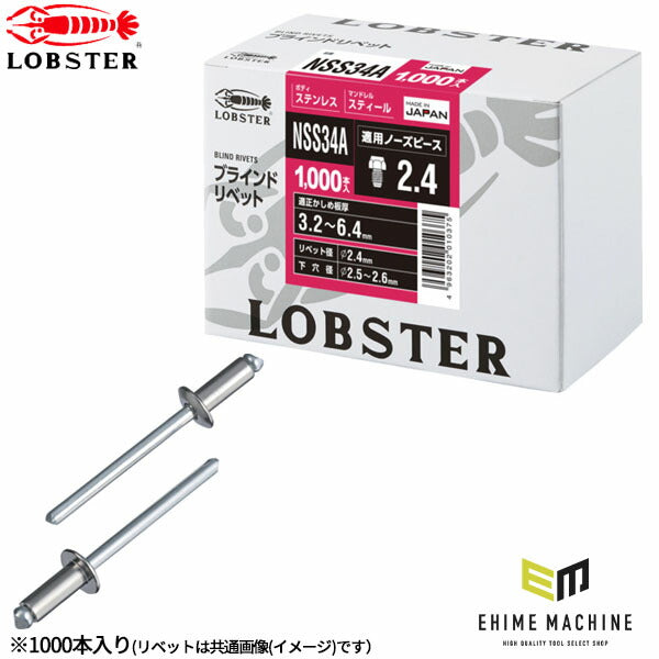 ロブテックス ブラインドリベット ステンレス/スティール 丸頭 3-4 1000本入 NSS34A (NSS34A)(4963202010375) LOBSTER エビ