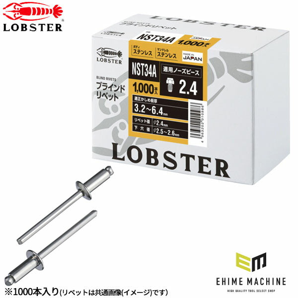 ロブテックス ブラインドリベット ステンレス/ステンレス 丸頭 3-4 1000本入 NST34A (NST34A)(4963202010986) LOBSTER エビ