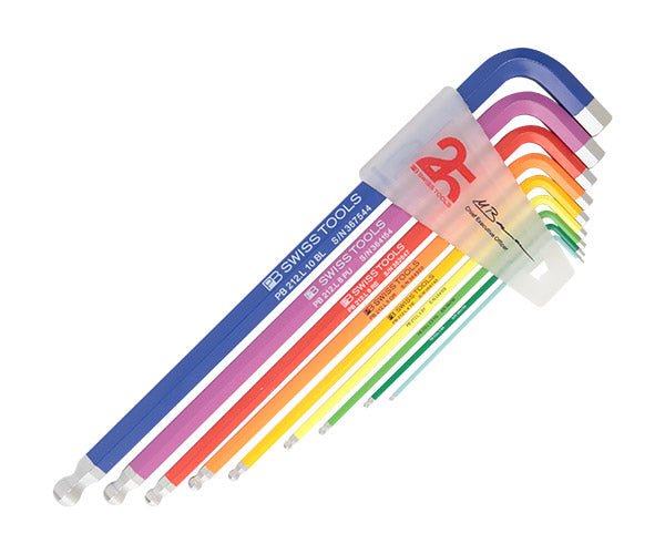 日本正規品 PBスイスツールズ 25周年記念 限定モデル レインボー ボールポイントロング六角レンチセット 9本組 (212.LH-10RB25YCN) プレミアム/数量限定400セット