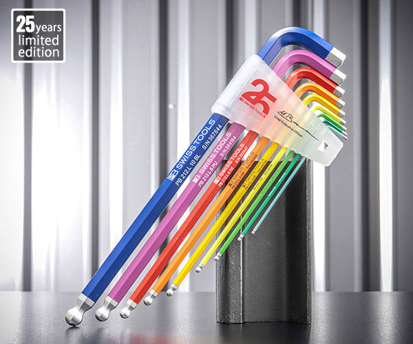 日本正規品 PBスイスツールズ 25周年記念 限定モデル レインボー ボールポイントロング六角レンチセット 9本組 (212.LH-10RB25YCN) プレミアム/数量限定400セット