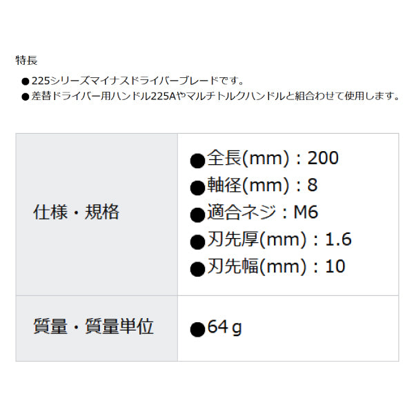 日本正規品 PBスイスツールズ 差替式ドライバーブレード(マイナス) 刃先幅10mm 全長180mm (225.C6)(7610733044238) PB SWISS TOOLS