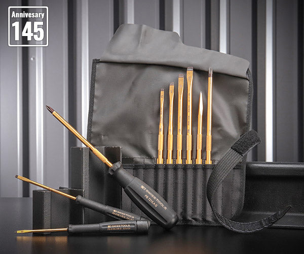 【限定特価】日本正規品 PBスイスツールズ 145周年世界600セット限定 差替えドライバー9本組 ゴールドxブラック ロールバッグ付 (8218.G-145Y) (7610733291823)