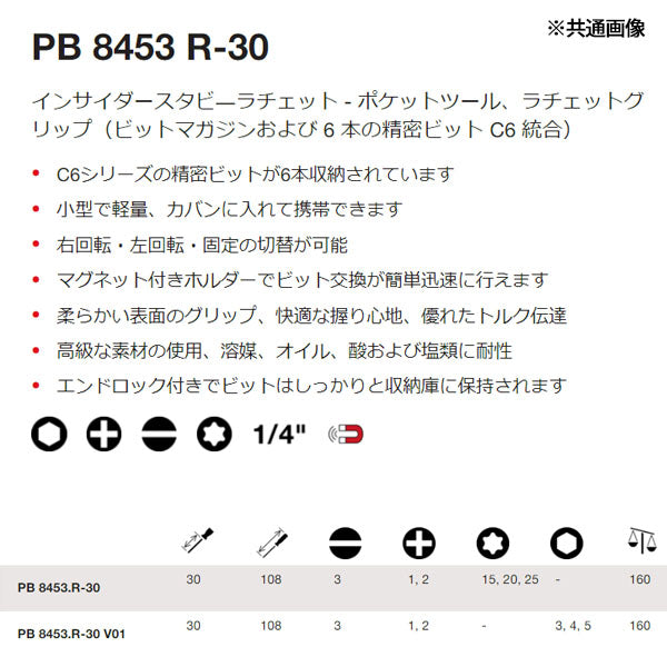日本正規品 PBスイスツールズ スタービー差替ラチェットドライバ六角セット ビット6本入 (8453.R-30V01) (7610733267743)