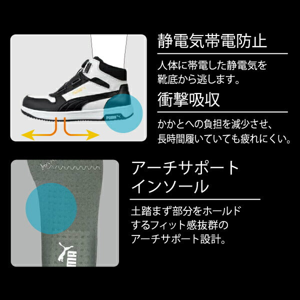 プーマ 安全靴 63.212.0 フロントコート ディスク ブラック&ホワイト&レッド ミッド FRONTCOURT DISC MID PUMA ヘリテイジ ディスクレーシングシステム