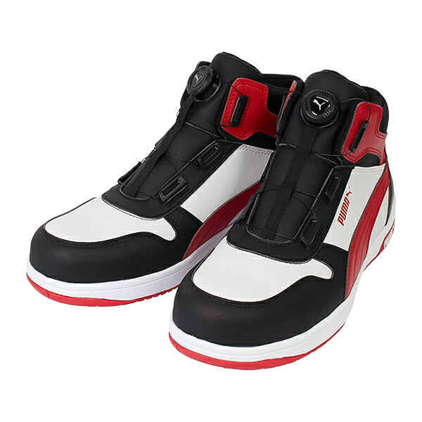 プーマ 安全靴 63.212.0 フロントコート ディスク ブラック&ホワイト&レッド ミッド FRONTCOURT DISC MID PUMA ヘリテイジ ディスクレーシングシステム