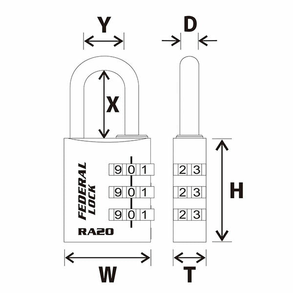 日本正規品 フェデラル ダイヤル式アルミ南京錠 20mm ブルー (RA20-B-P)(4545301102191) FEDERAL