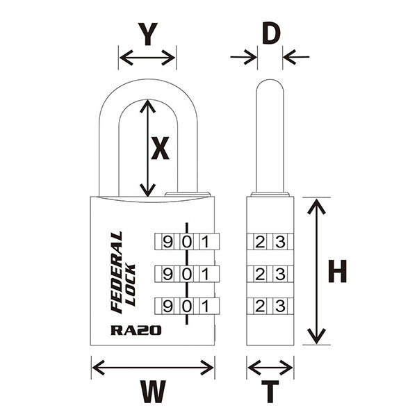 日本正規品 フェデラル ダイヤル式アルミ南京錠 20mmパープル (RA20-P-P)(4545301102207) FEDERAL