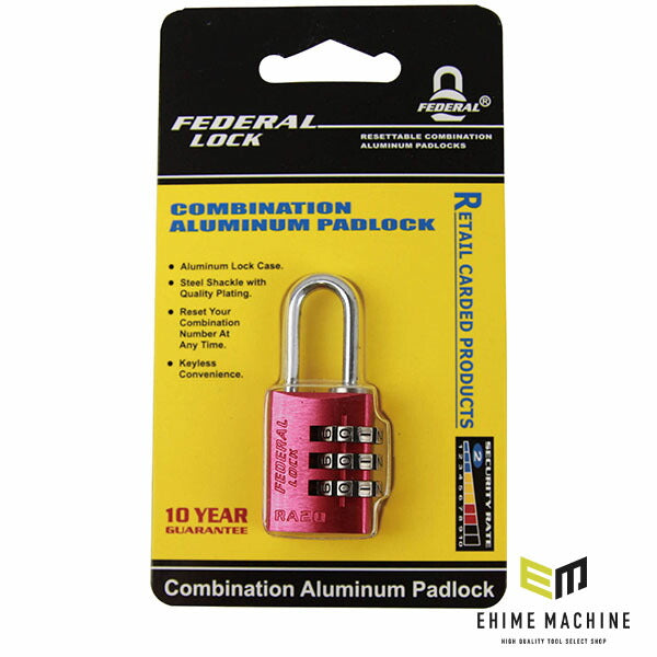 【7月の特価品】日本正規品 フェデラル ダイヤル式アルミ南京錠 20mm レッド (RA20-R-P)(4545301102153) FEDERAL