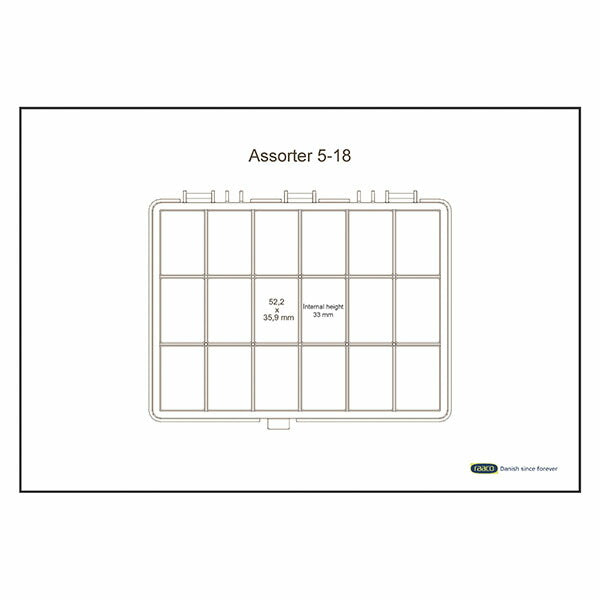 ラーコ パーツケース アソーター 5-18 (136167)(5733439136167) 18区画 固定区画 スライドラッチ 半透明フタ RAACO