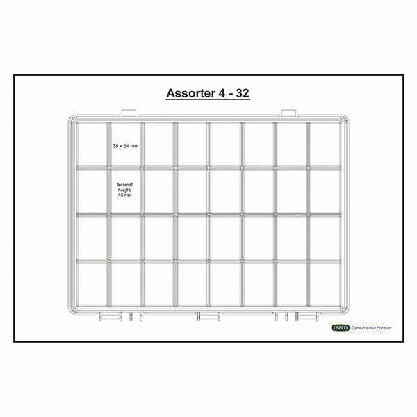ラーコ パーツケース アソーター 4-32 (136181)(5733439136181) 32区画 固定仕切り スライドラッチ 半透明フタ RAACO