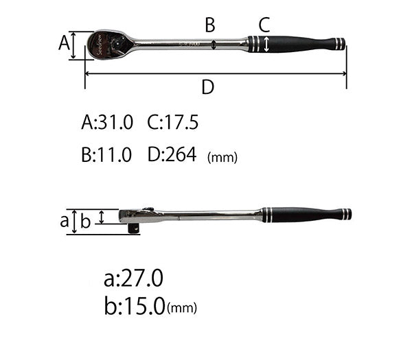 SEEDNEW S-R3900 9.5sq 90山 シールドヘッドロングラチェットハンドル シーズニュー