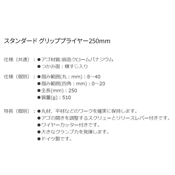 シグネット スタンダード グリッププライヤー250mm (91112)(4712818646108) SIGNET