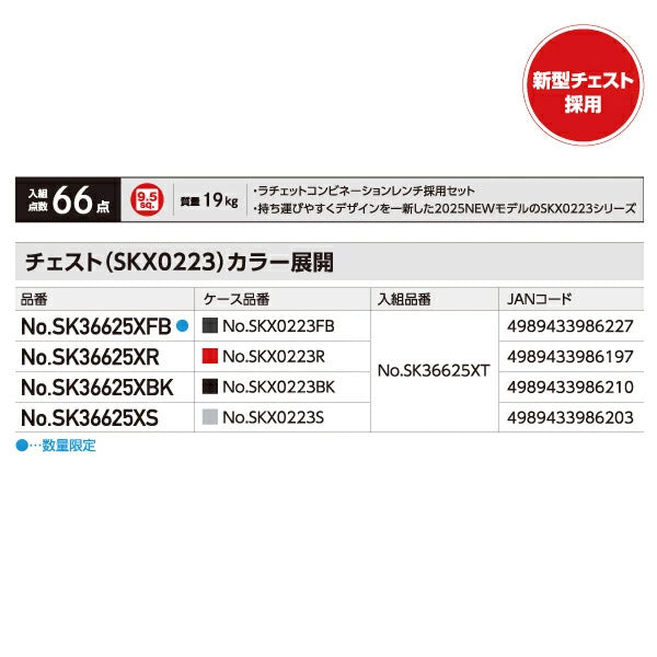 【特典付】2025SK限定カラー KTC SK36625XFB 9.5sq. 工具セット 66点 京都機械工具 SKX0223FB採用 スタンダード フラットブラック