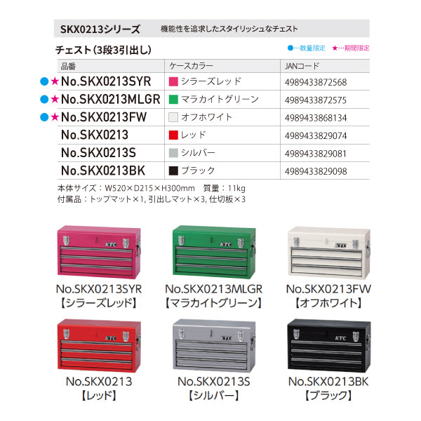 KTC ツールチェスト SKX0213 レッド 工具箱 ツールケース 京都機械工具