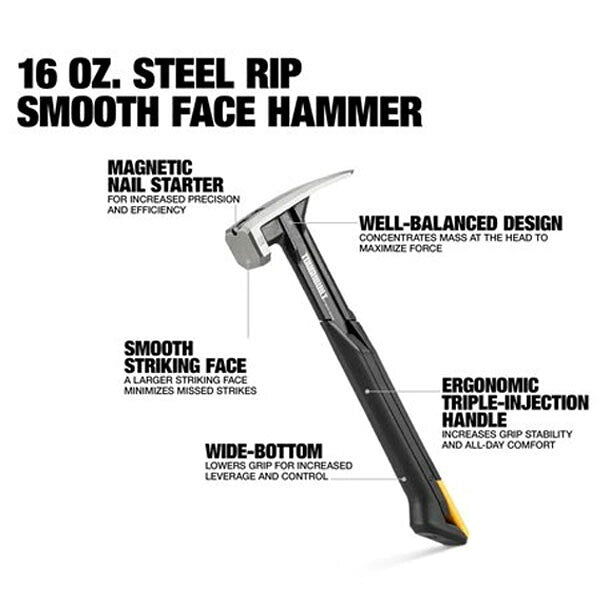 日本正規品 タフビルト 16oz リップハンマー スムースフェイス マグネット釘保持 ラバーグリップ 全長33cm 金槌 大工 (TB-H1-1R-S16)(810023387282) TOUGH BUILT