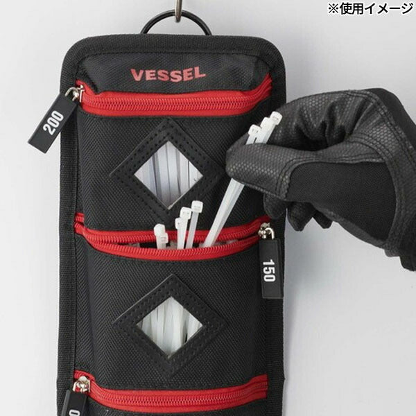 ベッセル 結束バンドホルダー 3サイズ収納 100・150・200mm用 腰ベルト 吊り下げ 吸盤フック付 配線作業 盤内結線 (TCH-200) (4907587041241) VESSEL