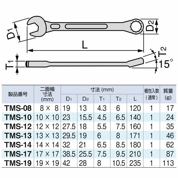 TONE チタンツール コンビネーションスパナ 13mm (TMS-13)(4953488077261) トネ