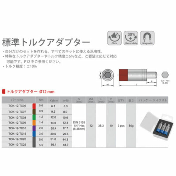 スローキー 3本組トルクアダプター 1.4Nm TX09 (TOK-12-TX09)(4545301110721) SLOKY