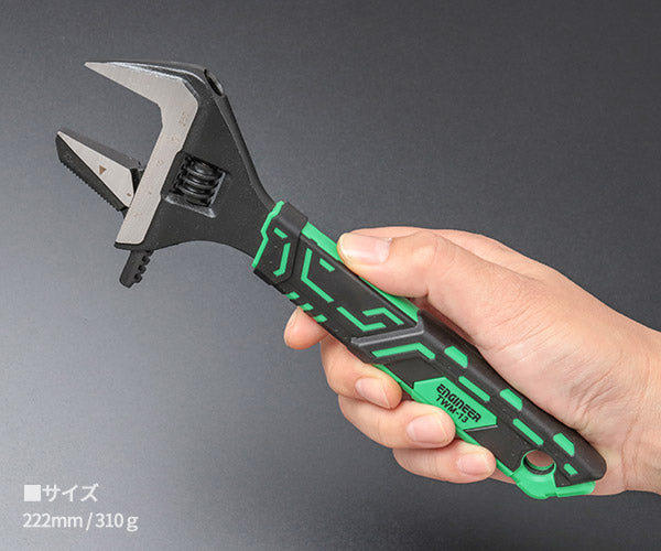 エンジニア ハイブリッドモンキー 222mm グリーン TWM-13 (4989833063597) ENGINEER モンキー&パイプ兼用 ネジレスQ搭載 スリムグリップ