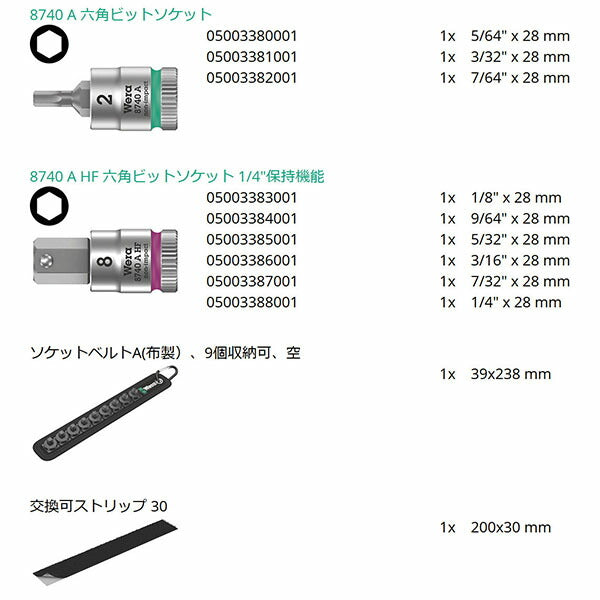 日本正規品 ヴェラ ビットソケットセット 1/4SQ インチ 9点入 レール付 (003884)(4013288194992) ベラ Wera
