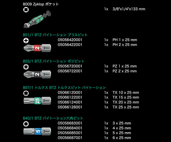 日本正規品 Wera 004280 8009 Zyklop ポケットツールセット 13点セット 9.5mm首振りラチェット&6.35mm 12ピースビット 05004280001 ヴェラ ベラ