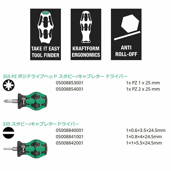 日本正規品 ヴェラ 5本組 (プラス・マイナス)ドライバー(スタビー型) (008871)(4013288212344) ベラ Wera