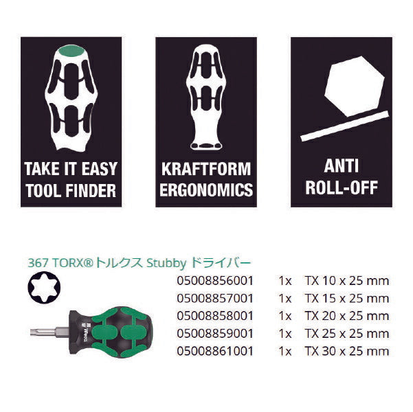 日本正規品 Wera 008876 TX1 スタビートルクスドライバーセット 5本組 トルクススタッビドライバーセット 05008876001 ヴェラ ベラ