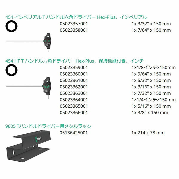 日本正規品 ヴェラ 10本組T型レンチセット HEX インチ メタルラック付 (023454)(4013288221735) ベラ Wera