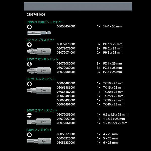 日本正規品 Wera 057434 BC 30 Metal 1 ビットセットホルダー付 30点セット 電動工具に取り付け可能なビットホルダー付 05057434001 ヴェラ ベラ