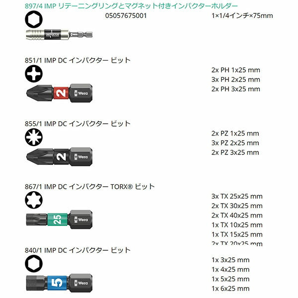 【7月の特価品】日本正規品 ヴェラ 30本組ドライバービット(インパクト用) (057697)(4013288203946) ベラ Wera